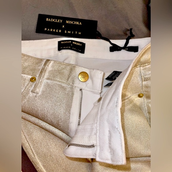 NWT Badgley Mischka X Parker Smith - Gold Mid-Rise Skinny LIMITED EDITION - Picture 7 of 14